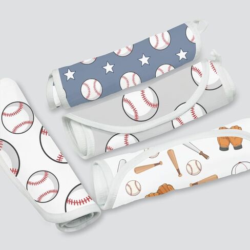 5 Pack Baseball Sport Burp Cloths Baby Boys Girls with Baseball Pattern, Large Cotton Burp Rags for Newborns Gifts Nursery Decor Extra Soft and Absorbent 9.8X19.6inches in Kuwait