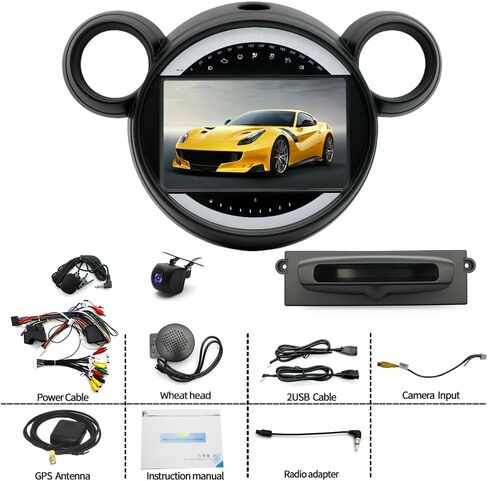 جهاز استقبال الوسائط الرقمية ستيريو للسيارة 2-Din لسيارة BMW MINI Cooper 2011-2016، أجهزة استقبال صوت السيارة مقاس 9 بوصة مع CarPlay Android Auto Support BT، FM GPS Navigation مع كاميرا احتياطية 2+64G in Kuwait