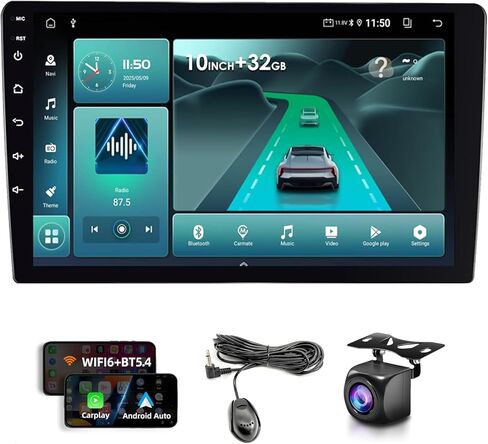 10 بوصات WiFi 6 Wireless CarPlay Android Auto Car Stereo، 32 جيجا بايت مزدوج Din HD شاشة تعمل باللمس، بلوتوث 5.4، كاميرا احتياطية، نظام تحديد المواقع العالمي، مناسب لجميع السيارات in Kuwait
