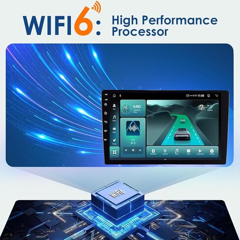 10 بوصات WiFi 6 Wireless CarPlay Android Auto Car Stereo، 32 جيجا بايت مزدوج Din HD شاشة تعمل باللمس، بلوتوث 5.4، كاميرا احتياطية، نظام تحديد المواقع العالمي، مناسب لجميع السيارات in Kuwait