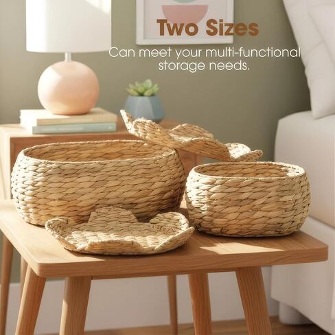 Boho Rattan Basket Set of 2, Scalloped Wicker Storage Baskets with Lids, Handwoven Woven Storage Basket Decorative Basket, Vintage Picnic Basket, Wicker Bread Basket, Natural Decorative Storage in Saudi Arabia