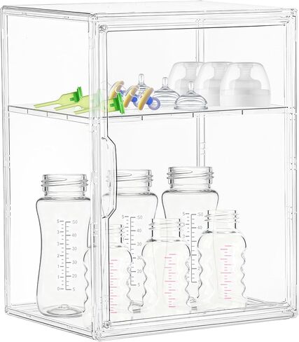 Baby Bottle Organizer, 3-Tier Clear Bottle Station Organzier for Countertop Cabinet, Acrylic Storage Organizers Container with Magnetic Door for Bottles, Pacifiers, Pump Parts in Saudi Arabia