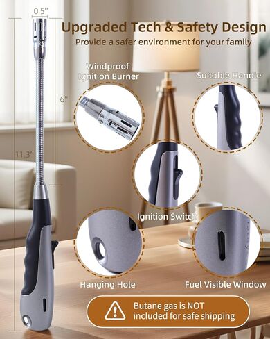 ولاعة لهب نفاث طويلة من البوتان، شعلة قابلة لإعادة الملء، رقبة مرنة 360 درجة، لهب نفاث مقاوم للرياح، نافذة وقود مرئية، لمدفأة المطبخ والشواية وشمعة التخييم (لا يتضمن البيوتان) in Kuwait