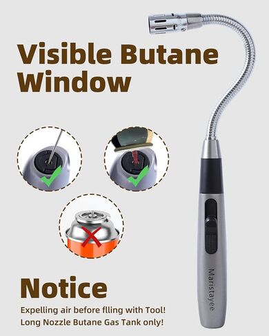 ولاعة لهب نفاث طويلة من البوتان، شعلة قابلة لإعادة الملء، رقبة مرنة 360 درجة، لهب نفاث مقاوم للرياح، نافذة وقود مرئية، لمدفأة المطبخ والشواية وشمعة التخييم (لا يتضمن البيوتان) in Kuwait