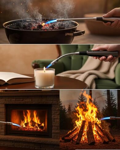 ولاعة لهب نفاث طويلة من البوتان، شعلة قابلة لإعادة الملء، رقبة مرنة 360 درجة، لهب نفاث مقاوم للرياح، نافذة وقود مرئية، لمدفأة المطبخ والشواية وشمعة التخييم (لا يتضمن البيوتان) in Kuwait