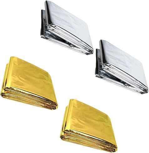 Luxshiny 4pcs Emergency Foil Rescuing Blankets Lightweight Thermal Survival Warm Aluminum Foil Blankets for Camping Hiking Outdoor Windproof Protection in Saudi Arabia