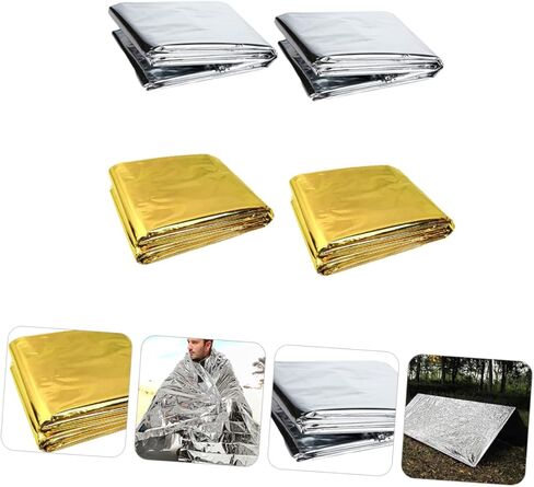 Luxshiny 4pcs Emergency Foil Rescuing Blankets Lightweight Thermal Survival Warm Aluminum Foil Blankets for Camping Hiking Outdoor Windproof Protection in Saudi Arabia