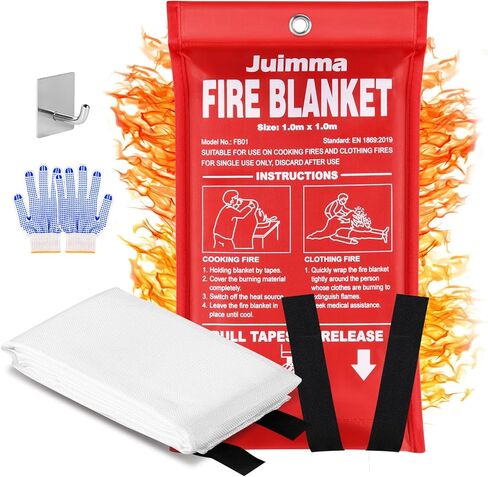 Juimma Fire Blanket for Home and Kitchen - 40" x 40" Prepared Fire Blankets Emergency for Home, School, Camping, Office, Warehouse, with Gloves and Hooks, 4 Packs in Saudi Arabia