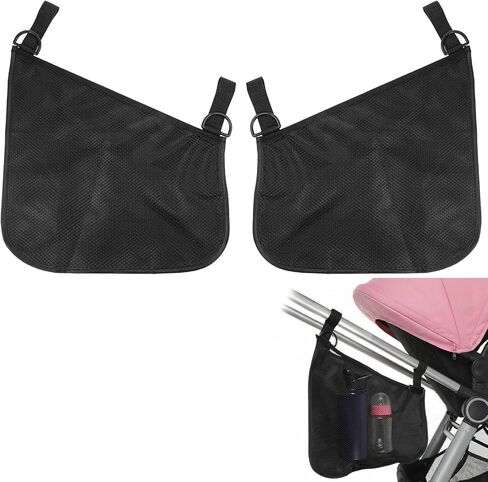 2 Pack Side Sling Stroller Organizer, Universal Portable Side Sling Stroller with Mesh Cargo Net, Black Adjustable Mesh Storage Bag with Non-Slip Straps for Extra Cargo Space in Saudi Arabia