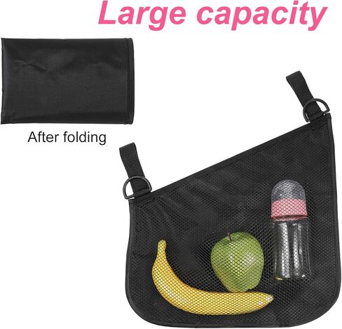 2 Pack Side Sling Stroller Organizer, Universal Portable Side Sling Stroller with Mesh Cargo Net, Black Adjustable Mesh Storage Bag with Non-Slip Straps for Extra Cargo Space in Saudi Arabia