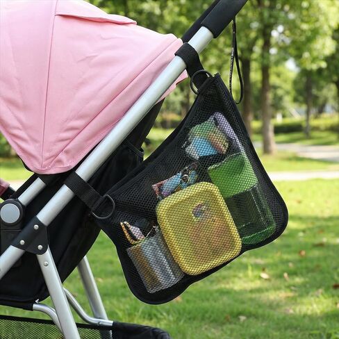 2 Pack Side Sling Stroller Organizer, Universal Portable Side Sling Stroller with Mesh Cargo Net, Black Adjustable Mesh Storage Bag with Non-Slip Straps for Extra Cargo Space in Saudi Arabia