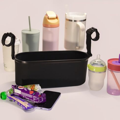 Universal Silicone Stroller Organizer by roo go | Waterproof, Durable, Easy-to-Clean Caddy with Secure Cup Holders | 100% BPA-Free, Eco-Friendly, Anti-Slip Straps fit Uppababy, Nuna, Doona & More in Saudi Arabia