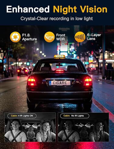 QCONTROL® Ultra-Sharp 4K Clarity 3 Channel Wireless Dash Cam أمامية وخلفية من الداخل، رؤية ليلية محسنة 6G WiFi 3 "كاميرا داش للسيارات، GPS دقيق 64 جيجابايت بطاقة Dashcam G-Sensor in Kuwait