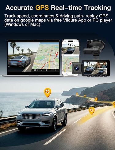 QCONTROL® Ultra-Sharp 4K Clarity 3 Channel Wireless Dash Cam أمامية وخلفية من الداخل، رؤية ليلية محسنة 6G WiFi 3 "كاميرا داش للسيارات، GPS دقيق 64 جيجابايت بطاقة Dashcam G-Sensor in Kuwait