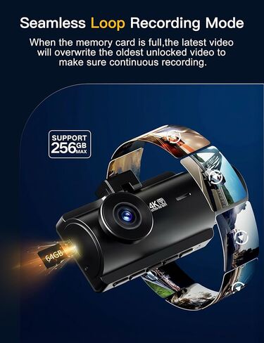 QCONTROL® Ultra-Sharp 4K Clarity 3 Channel Wireless Dash Cam أمامية وخلفية من الداخل، رؤية ليلية محسنة 6G WiFi 3 "كاميرا داش للسيارات، GPS دقيق 64 جيجابايت بطاقة Dashcam G-Sensor in Kuwait