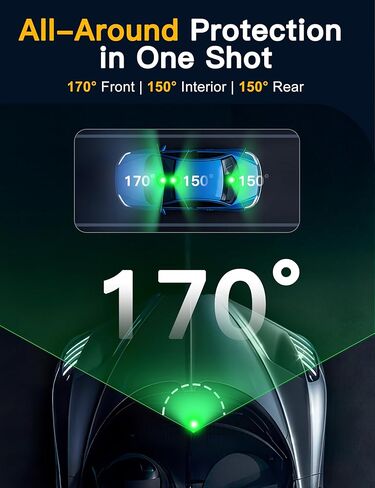 QCONTROL® Ultra-Sharp 4K Clarity 3 Channel Wireless Dash Cam أمامية وخلفية من الداخل، رؤية ليلية محسنة 6G WiFi 3 "كاميرا داش للسيارات، GPS دقيق 64 جيجابايت بطاقة Dashcam G-Sensor in Kuwait