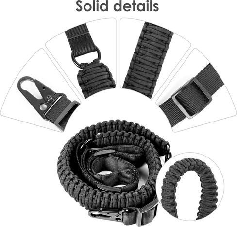 حبل باراكورد 550 ذو نقطتين مع مشابك HK و2 حزمة من ملحقات السكك الحديدية M مع حزام حبال بندقية دوار بطول قابل للتعديل بعرض 1.25 بوصة in Kuwait