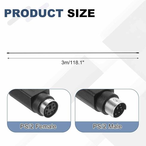 9.8 Feet PS/2 Mouse and Keyboard Extension Cable - 28 AWG 6 Pin UL2464 Copper Wires Male to Female Extension Cable for PS/2 Round Mouse Keyboard, Black in Saudi Arabia