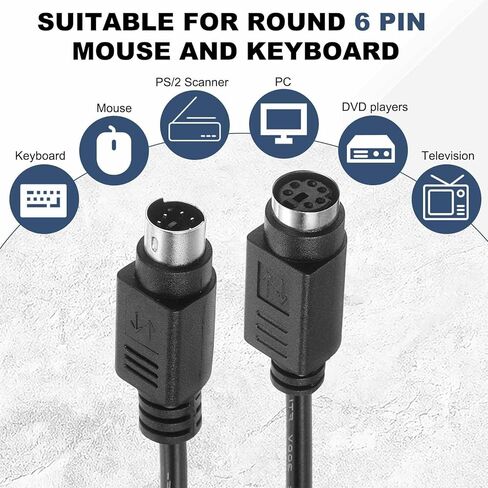 9.8 Feet PS/2 Mouse and Keyboard Extension Cable - 28 AWG 6 Pin UL2464 Copper Wires Male to Female Extension Cable for PS/2 Round Mouse Keyboard, Black in Saudi Arabia