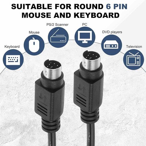 6.6 Feet PS/2 Mouse and Keyboard Extension Cable - 28 AWG 6 Pin UL2464 Copper Wires Male to Male Extension Cable for PS/2 Round Mouse Keyboard, Black in Kuwait