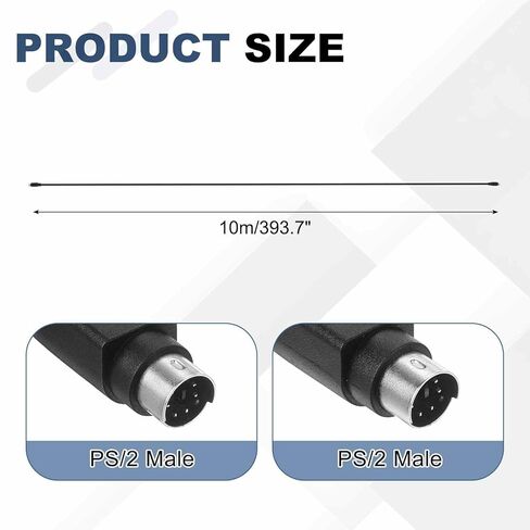 32.8 Feet PS/2 Mouse and Keyboard Extension Cable - 24 AWG 6 Pin UL2464 Copper Wires Male to Male Extension Cable for PS/2 Round Mouse Keyboard, Black in Kuwait