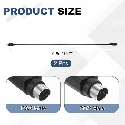 1.6 Feet PS/2 Mouse and Keyboard Extension Cable - 2 Pack 28 AWG 6 Pin UL2464 Copper Wires Male to Male Extension Cable for PS/2 Round Mouse Keyboard, Black in Saudi Arabia