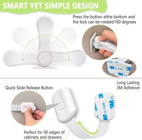 Child Proof Cabinet Locks,Cabinet Locks Baby Proofing 6 Pack—3 Rotating Handle Locks + 3 Flexible Strap Locks,No Drill Multi-Purpose Baby Safety Latches for Fridge,Drawers,Cabinets & Toilets in Saudi Arabia