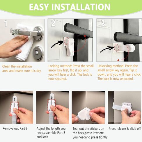 Child Proof Cabinet Locks,Cabinet Locks Baby Proofing 6 Pack—3 Rotating Handle Locks + 3 Flexible Strap Locks,No Drill Multi-Purpose Baby Safety Latches for Fridge,Drawers,Cabinets & Toilets in Saudi Arabia