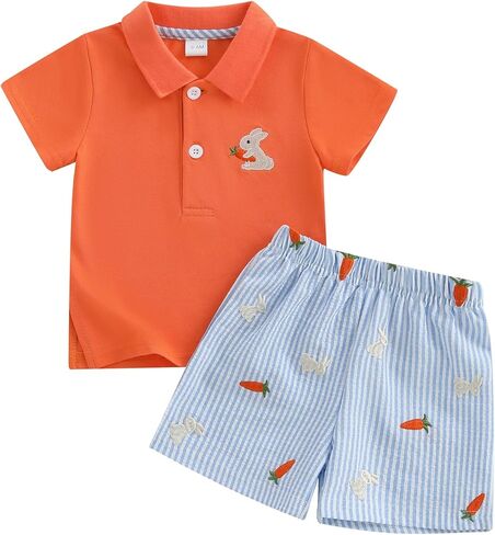 Toddler Baby Boy Easter Outfit Summer Clothes Cross Embroidery Short Sleeve Lapel Shirt Plaid Shorts Set in Saudi Arabia