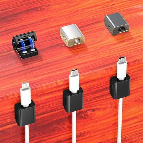 AGVEE 8 Pack Magnetic Cord Organizer Clips, 10mm Ultra-Thin Aluminum Cable Management Holder, 2 Pairs of Strong Magnets Keeper for Home Desk Office Gadgets Accessories, Residue-Free Tape, Black in Kuwait