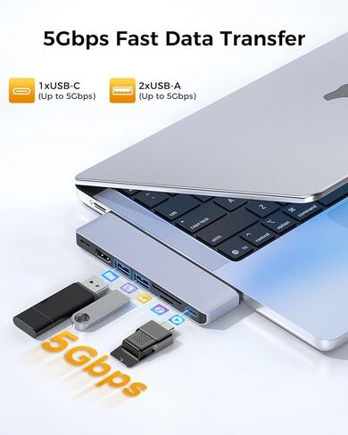 USB C Hub for MacBook Pro/Air M5 M4 M3 M2 M1 2025-2018 13" 14" 15" 16", 7 in 2 MacBook Multiport Adapter Accessories Dongle with 4K@60Hz HDMI, Thunderbolt 3, USB C&A Ports, SD TF Card Reader in Kuwait