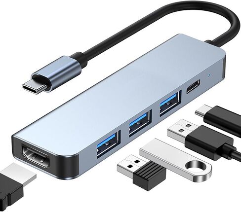 USB C HUB, Expand USB-C Multiport Adapter 5 in 1 with 4K HDMI, 100W Power Delivery, 3 USB A Data Ports for MacBook Pro/Air, iPad Pro/Air/Mini 6 and More in Saudi Arabia