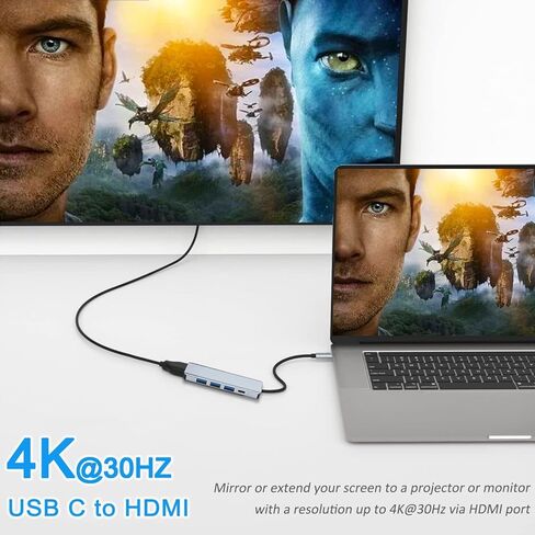 USB C HUB, Expand USB-C Multiport Adapter 5 in 1 with 4K HDMI, 100W Power Delivery, 3 USB A Data Ports for MacBook Pro/Air, iPad Pro/Air/Mini 6 and More in Saudi Arabia