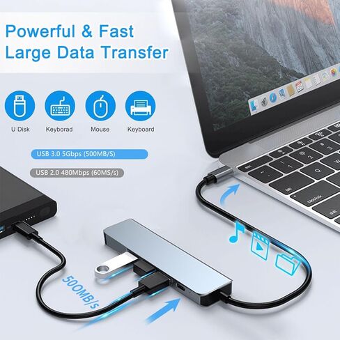 USB C HUB, Expand USB-C Multiport Adapter 5 in 1 with 4K HDMI, 100W Power Delivery, 3 USB A Data Ports for MacBook Pro/Air, iPad Pro/Air/Mini 6 and More in Saudi Arabia