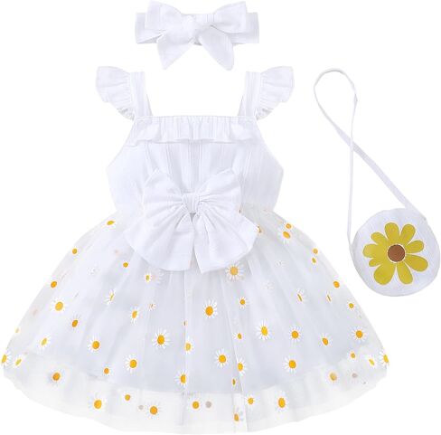 Renotemy Toddler Baby Flower Girl Dress Summer Boho Fairy Tutu Tulle Dresses Princess Wedding Party Dress for Girls 3M-4T in Saudi Arabia