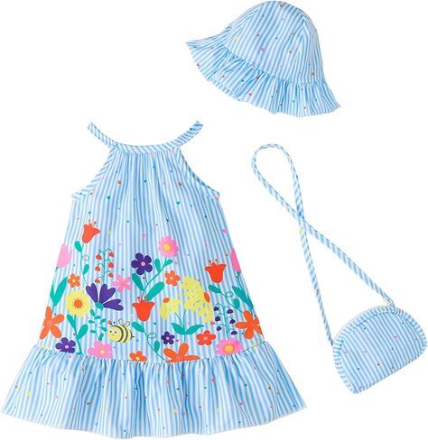 Renotemy Newborn Infant Baby Girl Floral Dress Summer Outfits Boho Casual Sundress Toddler Clothes for Girls with Hat and Bag in Saudi Arabia