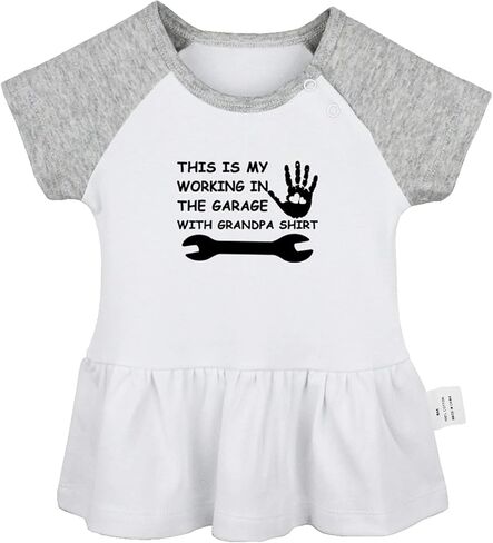 This is My Working in The Garage with Grandpa Shirt Novelty Dresses Infant Baby Girls Princess Dress Cute Ruffles Cotton in Saudi Arabia