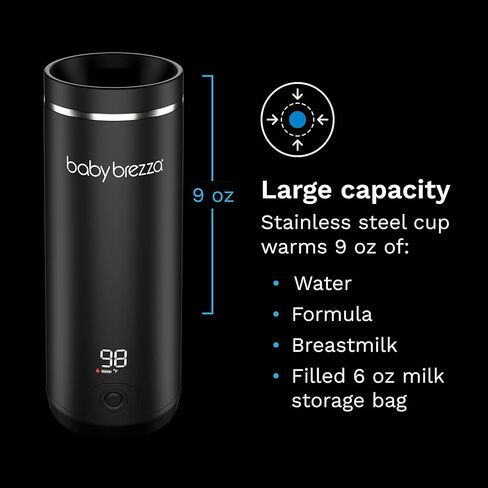 جهاز تدفئة محمول من بيبي بريزا - تسخين أسرع لزجاجة الأطفال 3 مرات - جهاز تسخين حليب الأم والتركيبة أثناء السفر - تسخين آمن ومتساوي - ما يصل إلى 9 أونصة - بدون محولات، أسود in Kuwait