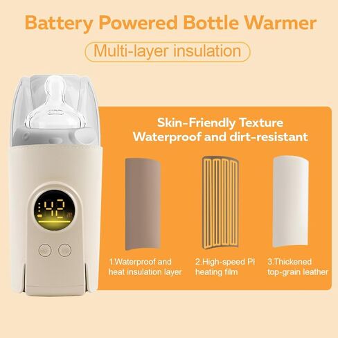Portable Milk Warmer for Travel, On The Go Baby Bottle Warmer, Waterless Bottle Warmering with Battery-Powered for Home Outdoor, Fast Heating & Precise Temperature Control with LCD Display in Saudi Arabia