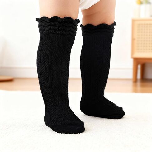 Baby Knee High Socks Girls Newborn Toddlers Cotton Long Tube Ruffle Socks Infant Stockings Dress Sock 0-3T in Saudi Arabia