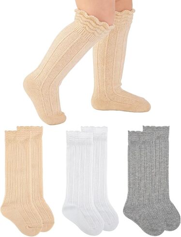 Baby Knee High Socks Girls Newborn Toddlers Cotton Long Tube Ruffle Socks Infant Stockings Dress Sock 0-3T in Saudi Arabia
