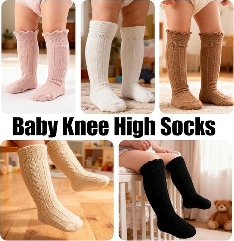 Baby Knee High Socks Girls Newborn Toddlers Cotton Long Tube Ruffle Socks Infant Stockings Dress Sock 0-3T in Saudi Arabia
