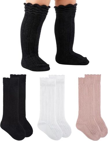 Baby Knee High Socks Girls Newborn Toddlers Cotton Long Tube Ruffle Socks Infant Stockings Dress Sock 0-3T in Saudi Arabia