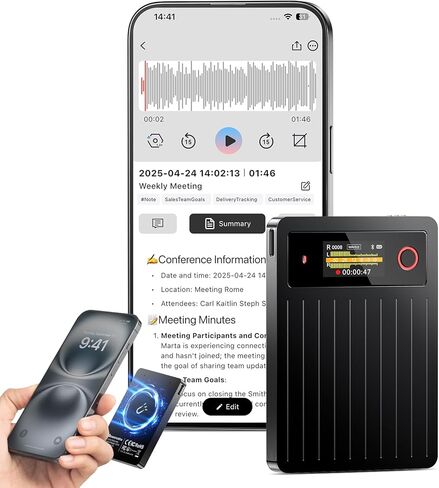 AI Voice Recorder 64GB,Note Voice Recorder with GPT Free Transcription,AI Summary & Mind Map,36H Battery,100+ Languages for Lectures,Meetings,Calls in Saudi Arabia
