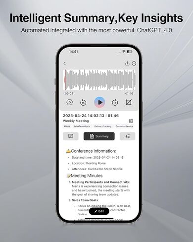AI Voice Recorder 64GB,Note Voice Recorder with GPT Free Transcription,AI Summary & Mind Map,36H Battery,100+ Languages for Lectures,Meetings,Calls in Saudi Arabia