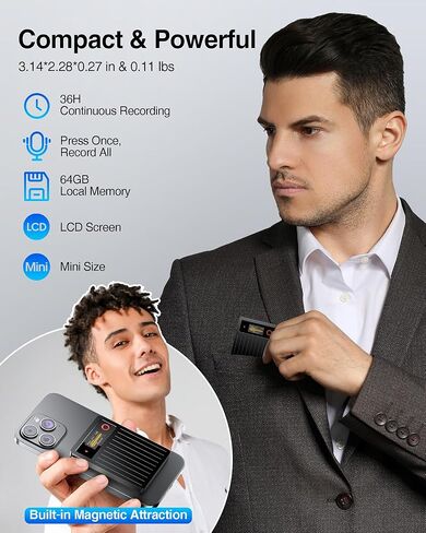 AI Voice Recorder 64GB,Note Voice Recorder with GPT Free Transcription,AI Summary & Mind Map,36H Battery,100+ Languages for Lectures,Meetings,Calls in Saudi Arabia
