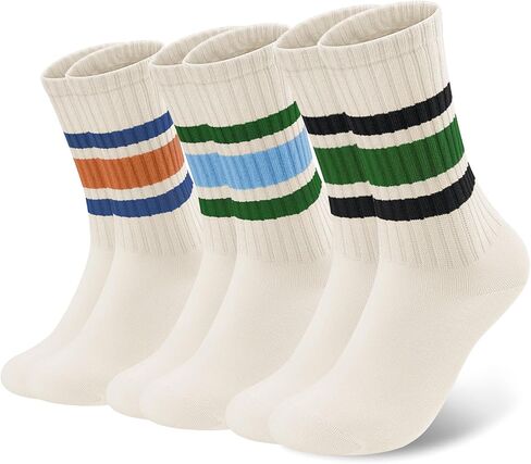 Crew Socks for Women Striped Retro Calf Colorful Cotton Slouch Scrunch Socks in Saudi Arabia