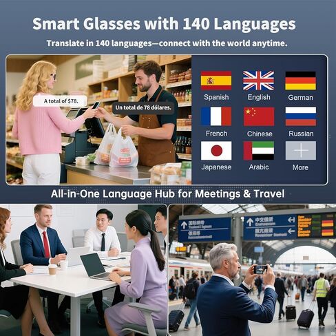 Smart Bluetooth Glasses with AI Translation, 164 Languages Translator, with Speaker,Photochromic Lenses, TR90 Frame, 5H Battery Life, Open-Ear Audio for Men & Women, Driving,Travel&Work in Saudi Arabia