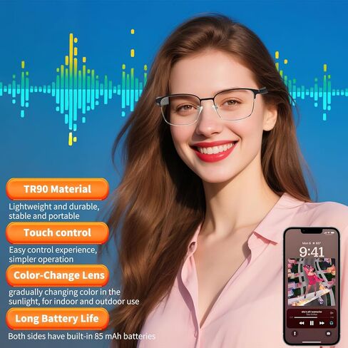 Smart Bluetooth Glasses with AI Translation, 164 Languages Translator, with Speaker,Photochromic Lenses, TR90 Frame, 5H Battery Life, Open-Ear Audio for Men & Women, Driving,Travel&Work in Saudi Arabia