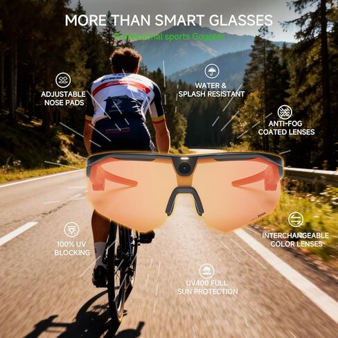 Ranger AI Smart Glasses with Camera Sports Goggles with16MP,120°FOV, EIS stabilization Camera,1080P Video Recording，UV 400 Protection，Open‐Ear Audio，walkie-Talkie Black - Zeiss Orange Lens in Saudi Arabia